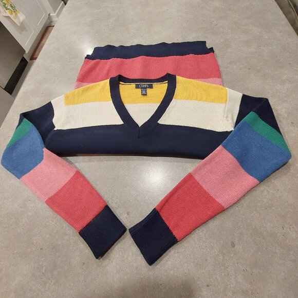 CHAPS Women's V-Neckline Long Sleeves Multi-Stripes Sweater - Size XS/TP - Picture 8 of 11